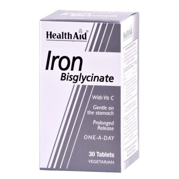 Health Aid Iron Bisglycinate 30mg Συμπλήρωμα Διατροφής Σιδήρου με Βιταμίνη C 30 tabs.